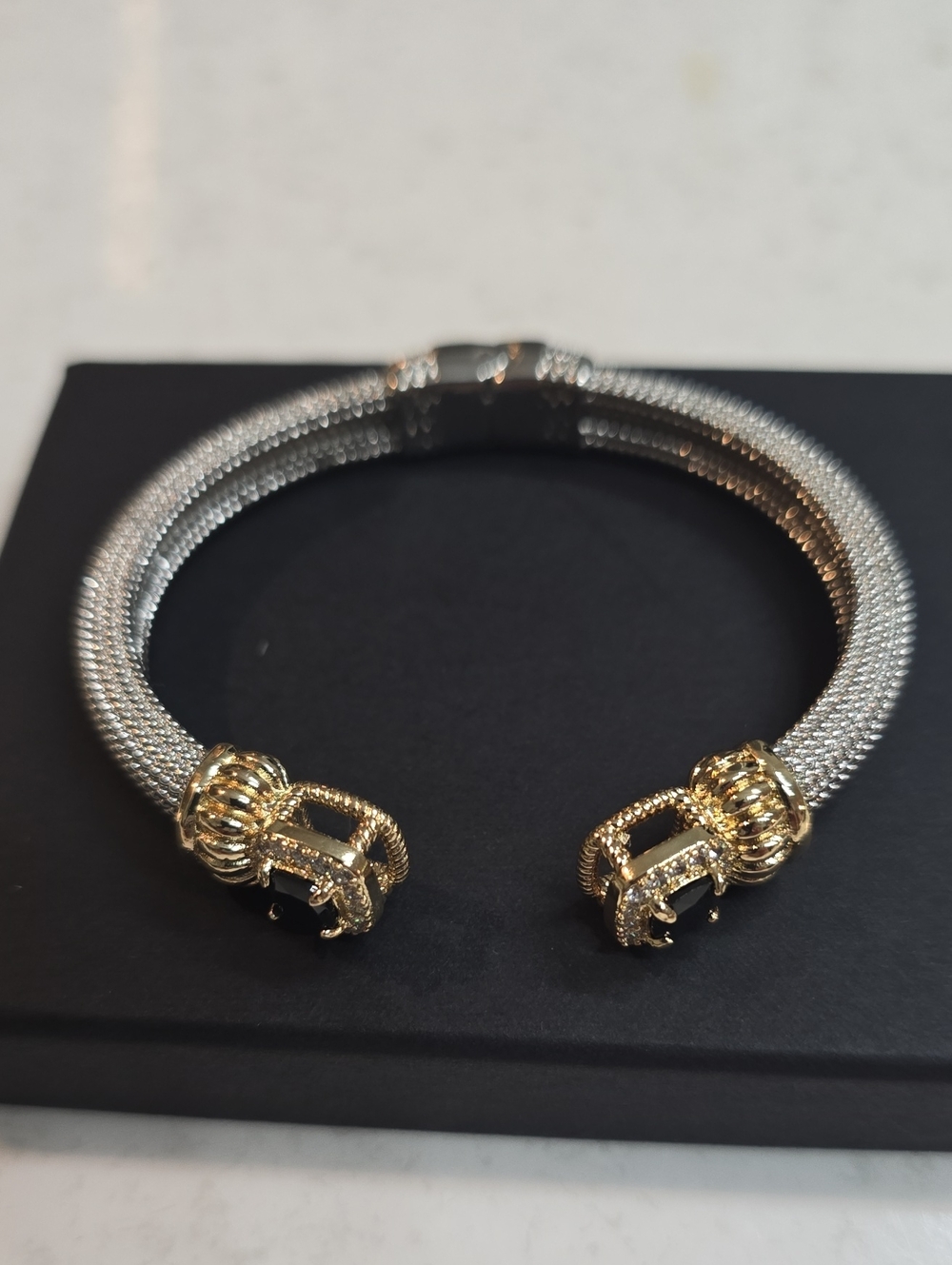 Two-Tone Silver and Gold Rope Cuff Bracelet